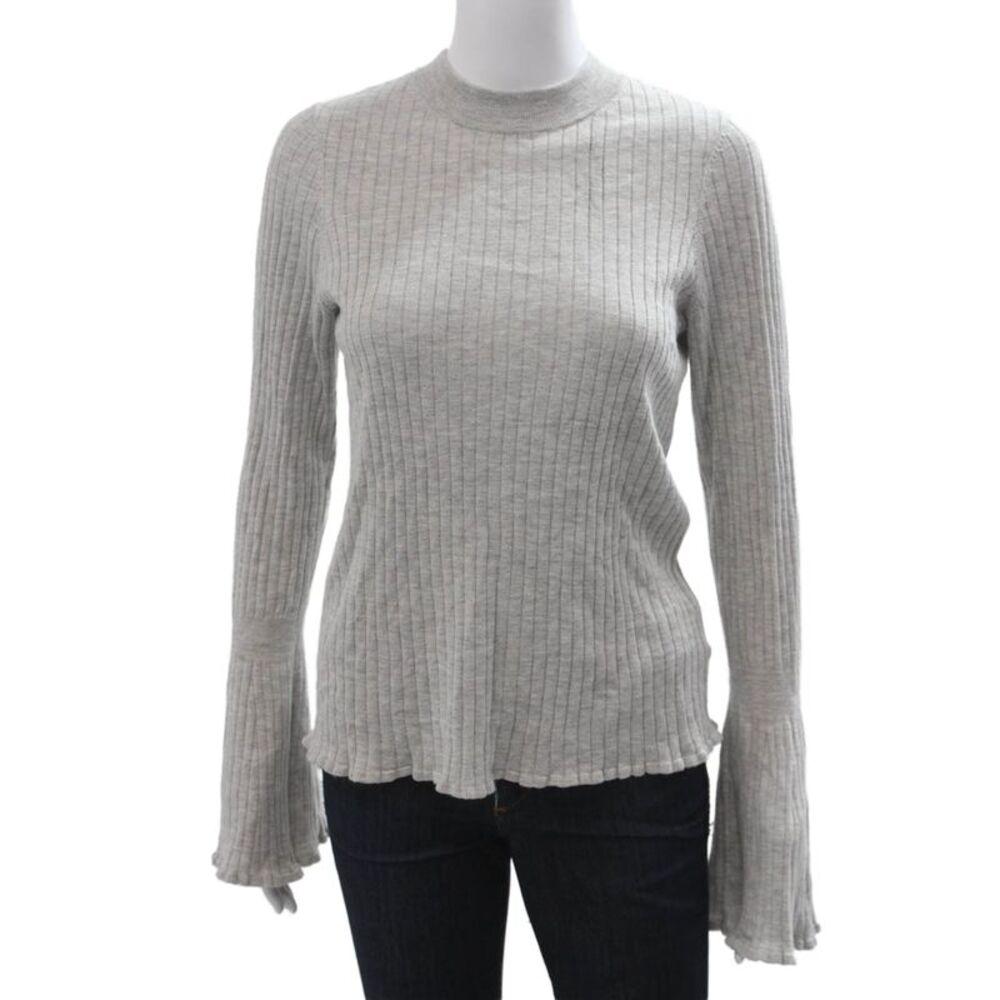 Paige Women Striped Mock Neck Pullover Sweater Gray Long Sleeve Size S